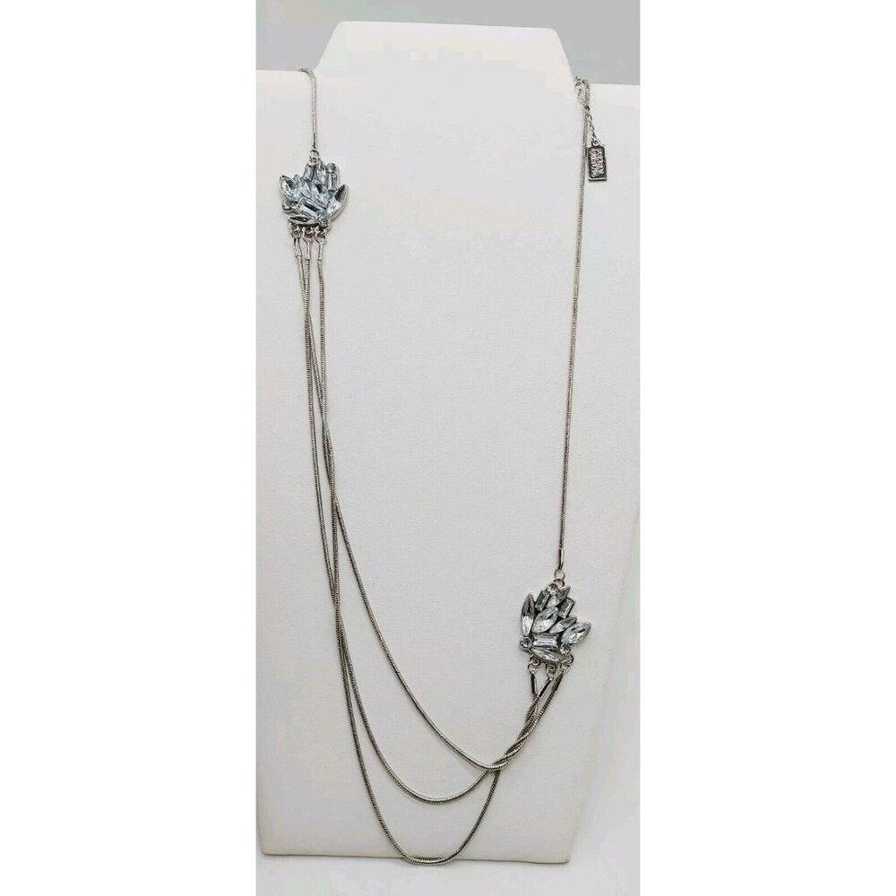 Prabal Gurung Silver-Tone Crystal Charm Snake Chain Layered Necklace 35 Inch